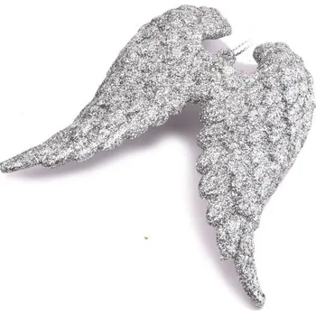 Vánoční dekorace Canea Křídla stříbrná glittrová k zavěšení 11cm