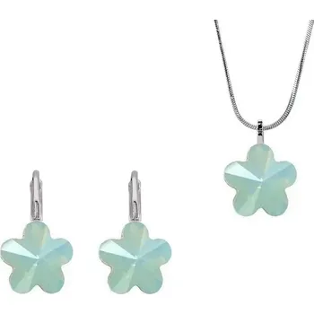 Souprava šperků Swarovski Elements Flower - Stříbrná sada (set, souprava) náušnice a přívěsek s řetízkem zelená kytička, květinka 54032.3 Pacific Opal (zelená mléčná, mořská mátová)