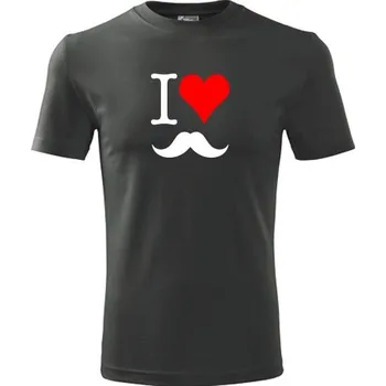 Pánské tričko Grafitové tričko I love kníry - barva antracit - velikost XL