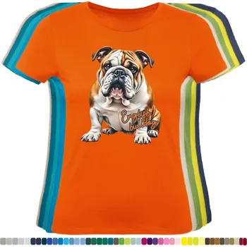 Dámské tričko damske-levne-bavlnene-tricko-digitalni-potisk-anglicky-bulldog Barva: Orange - oranžová, velikost: M