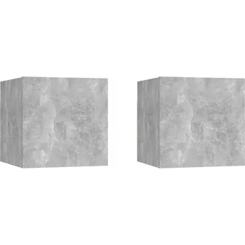 Noční stolek Noční stolky, 2 ks, vysoký lesk, betonově šedá, 30