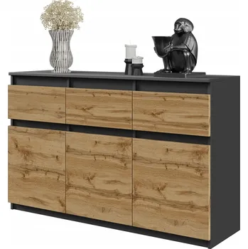 Komoda Komoda Furnica Noah antracit matný dub wotan 120 cm 3 zásuvky 3 dvířka