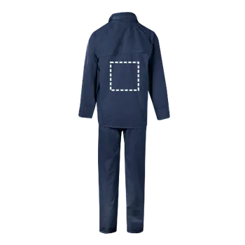 Pláštěnka VL SEDNA. Oblek do deště (225 g/m²), dvoudílný z polyesteru (100 %) s PVC zátěrem 1 Zadní část, 300 x 300 Sítotisk (textil), 1 barva