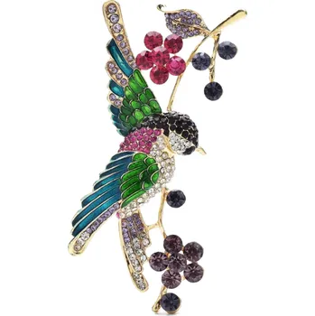 Brož B-TOP Brož barevný ptáček na květinové větvičce