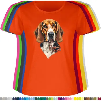 Dámské tričko damske-levne-bavlnene-tricko-digitalni-potisk-pes-baset Barva: Orange - pomerančová, velikost: S