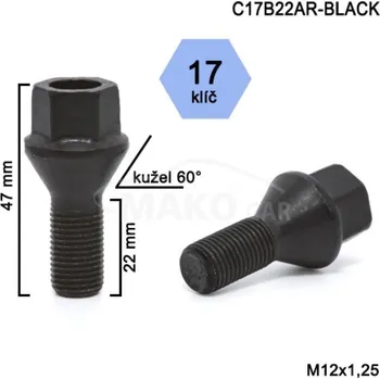 Šroubek na kolo Šroub na kola pro Alfa Romeo Giulietta r.v. 2010-2021 htb na plechová kola, černý, BIMECC