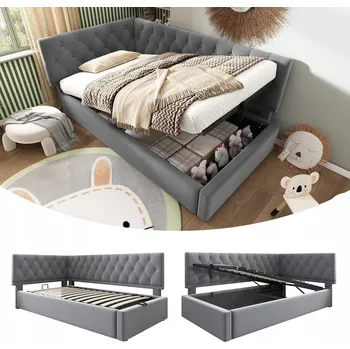 Postel Pohovka 90x200 šedá s hydraulickým úložným prostorem