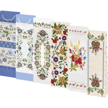 Dárková taška Taška dárková na láhev 12 x 40 x 9cm, květy mix