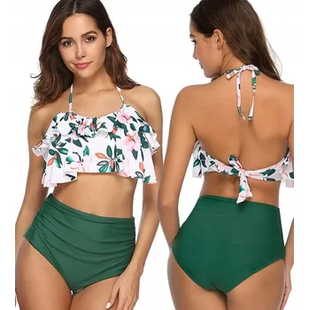 Dámské plavky PLAVKY BIKINI VZDUŠNÉ VOLÁNEK ZAKRÝVAJÍCÍ VYSOKÝ STAV KALHOTEK/ XL