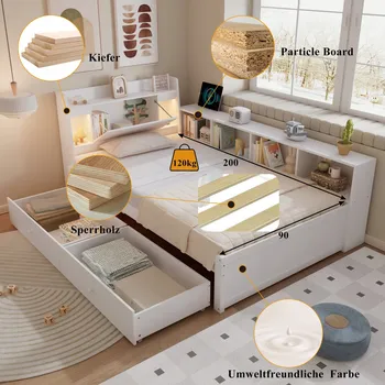 Postel Jednolůžková dřevěná postel Arhatreya 90x200 cm bílá