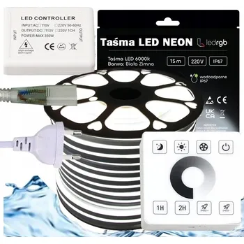 LED páska SADA LED Neon Páska 230V 15m 6000K BÍLÁ STUDENÁ NAPÁJECÍ ZDROJ OVLADAČ DÁLKOVÝ OVLADAČ