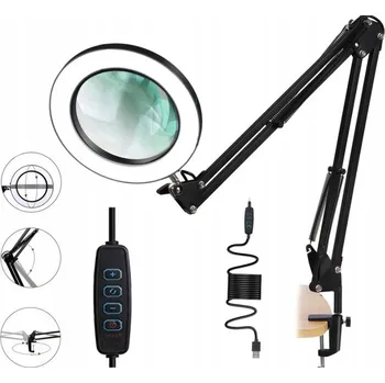 Lampička LED stolní lampa rýsovací s kosmetickou lupou sklo