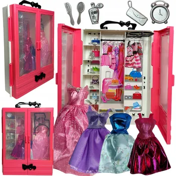 Doplněk pro panenku ŠATNÍ SKŘÍŇ VELKÁ SKŘÍŇ OTEVÍRATELNÁ NA OBLEČENÍ PRO PANENKY BOTY DOPLŇKY ŠATY