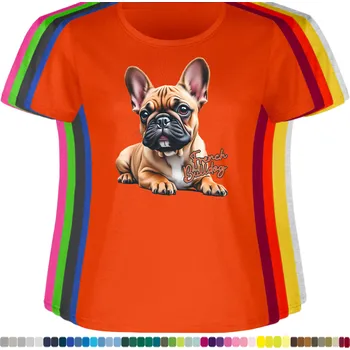 Dámské tričko damske-levne-bavlnene-tricko-digitalni-potisk-pes-francouzsky-buldocek Barva: Orange - pomerančová, velikost: XL