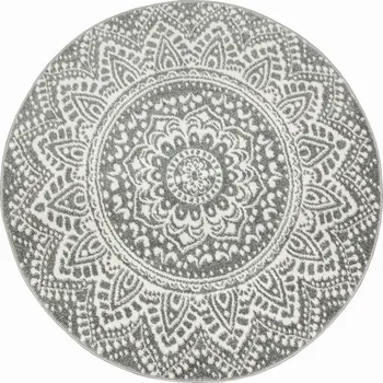 Koberec KOBEREC KULATÝ MĚKKÝ ŠEDÝ KRÉMOVÝ STYL BOHO MANDALA ROZETA LIMA prům. 140 cm