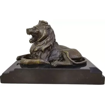 Bronzová socha lva s mramorovým podstavcem – královská zvířecí socha
