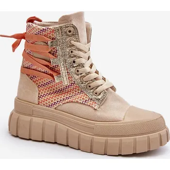 Dámské tenisky Damské Vysoké Semišové Tenisky Eleamia Barva: Béžová, Velikost: 39