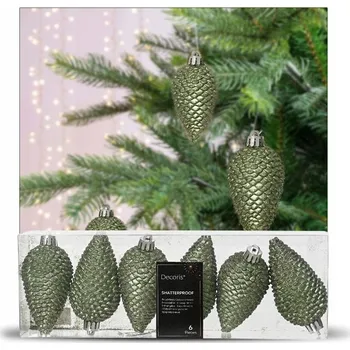 Vánoční dekorace Vánoční Vánoční Baňky – světle zelené šišky , 6 kusů , 8 cm