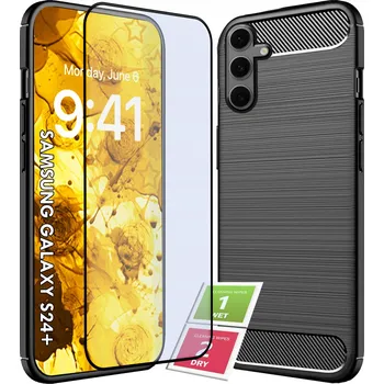 Pouzdro na mobilní telefon POUZDRO PRO SAMSUNG GALAXY S24 PLUS KARBONOVÉ POUZDRO + SKLO