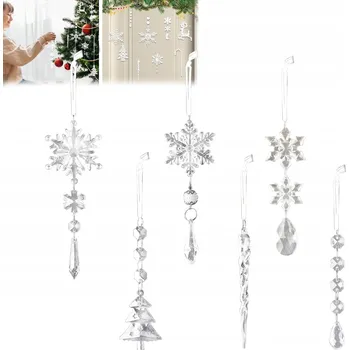 Vánoční dekorace Vánoční ozdoby na stromeček ve tvaru sněhových vloček, průhledné, 26 ks