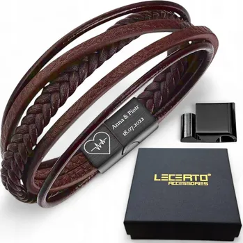 Náramek LECERTO KOŽENÝ PÁNSKÝ NÁRAMEK NASTAVITELNÝ 20,5-22 PREMIUM GRAVÍROVÁNÍ DÁREK