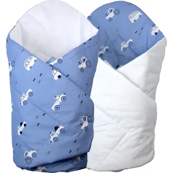 Zavinovačka Zavinovačka pro miminko Čtyři Sloni 80x80 cm Autíčka bílá na modrém pozadí