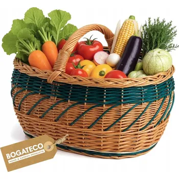 Nákupní košík Proutěný koš na nákupy, piknik nebo houby - velký, zelený, s ozdobným pletením