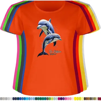 Dámské tričko damske-levne-bavlnene-tricko-digitalni-potisk-savci-delfini Barva: Orange - pomerančová, velikost: M