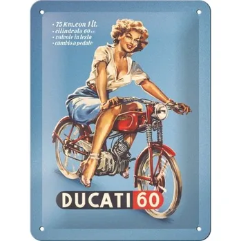 Plechová cedule Postershop Plechová cedule: Ducati - Cilindrata 60 Pin Up - 15x20 cm