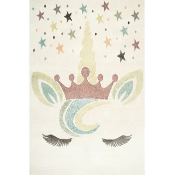 Koberec KOBEREC MĚKKÝ JEDNOROŽEC KORUNKA HVĚZDIČKY RŮŽOVÝ KRÉMOVÝ LIMETKOVÝ 160x230 cm