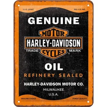 Plechová cedule Postershop Plechová cedule: Harley-Davidson - Genuine Oil - 15x20 cm