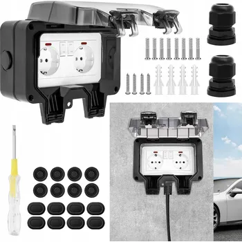 Elektrická zásuvka DVOJITÁ VENKOVNÍ VODOTĚSNÁ ZÁSUVKA ZAHRADNÍ S VYPÍNAČEM IP66