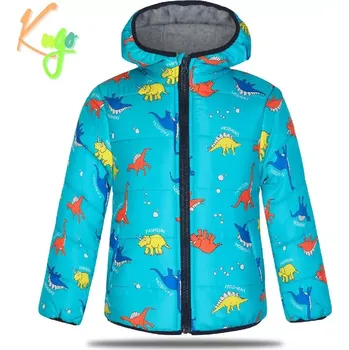 Chlapecké oblečení Chlapecká zimní bunda Kugo FB0315 s dinosaury tyrkysová