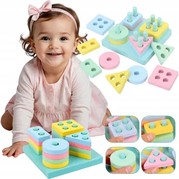Dřevěná hračka Dřevěný třídič Montessori pastelové barvy tvary