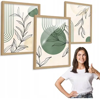 Obraz Sada 3 obrazů ZELENÝ MINIMALISTICKÝ VZOR dřevěný rámeček 50x70 triptych