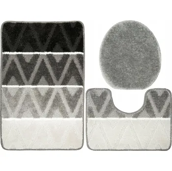 Obraz SADA 3 ŠEDÝCH KOUPELNOVÝCH PŘEDLOŽEK PALMA PROTISKLUZOVÉ S VZOREM ROMBŮ A PRUHŮ