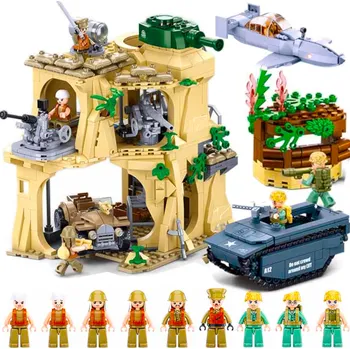 ostatní stavebnice Stavebnice BITVA O IWO JIMU model VOJENSKÁ stavebnice 9 FIGUREK + TANK + VYLOĎOVACÍ ČLUN + BUNKR