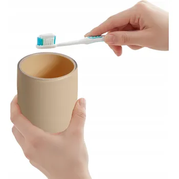 BÉŽOVÝ KELÍMEK DO KOUPELNY NA KARTÁČKY A PASTU NA ZUBY, ODOLNÝ AKRYLOVÝ
