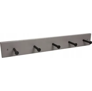 Věšák GAMET, Věšák WD21, dřevěný panel popelavý, 5 háčků černý mat