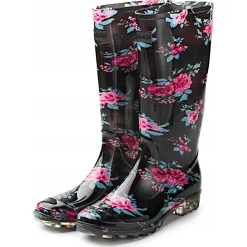 Dámské holínky Holínky Dámské lakované vysoké s květinovým vzorem velikost 38