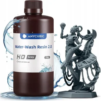 Filament UV Pryskyřice Anycubic Water Washable 2.0 HD Šedá 1 kg 1 l Pro 3D Tiskárnu