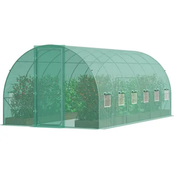 Skleník SucceBuy Fóliovník Tunel 590x295x225CM Efektivní Konstrukce s Ventilací