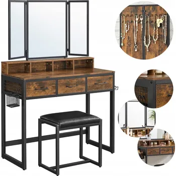 Toaletní stolek Toaletní Stolek Songmics dřevěný retro polomatný 90 x 141 x 40 cm