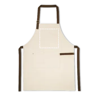 Kuchyňská zástěra HOLM. Zástěra ze 100% bavlněného plátna (320 g/m²) s kovovými detaily 1 Střed, 200 x 200 Sítotisk (textil), 1 barva