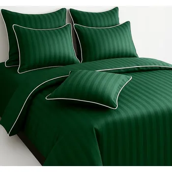 Povlečení Povlečení 160x200 cm Jednobarevná lemovka 2x povlak 70x80 Zelená s pruhy
