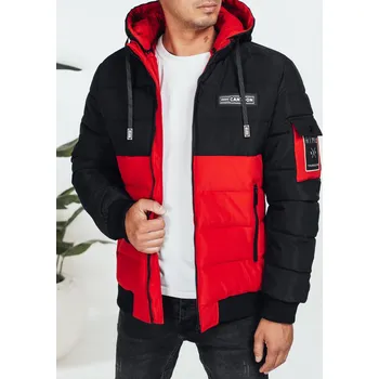 Černo-červená pánská zimní prošívaná bunda s kapucí TX5052 Velikost: 2XL