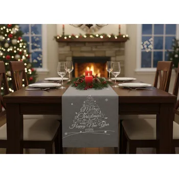 ubrus Vánoční ubrus - běhoun na stůl HOLLY CHRISTMAS šedá 35x180 cm