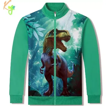 Chlapecká mikina Teplá chlapecká mikina Kugo PT2510 s dinosaurem zelená