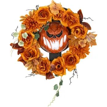 Vánoční dekorace Halloweenská dekorace, dýňový věnec se 44 LED diodami | vícebarevná