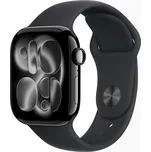 Apple Watch Series 11 42mm Klavírně černý hliník s černým sportovním řemínkem - S/M